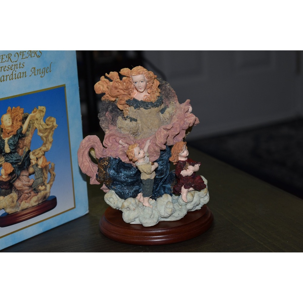Tender Years My Guardian Angel Figurine Multicolor Excellent Resin Wood Base - Picture 2 of 6